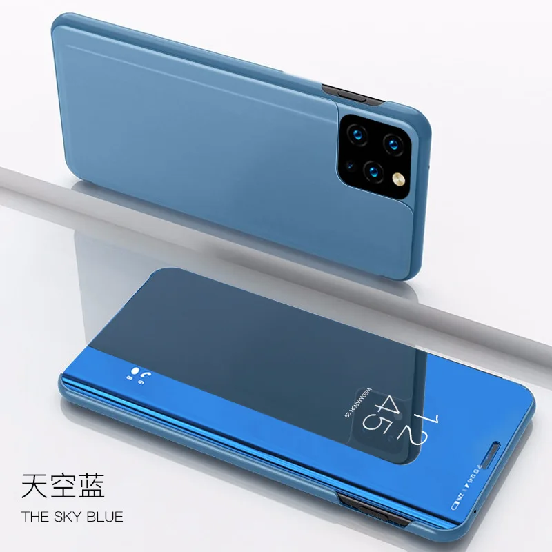 Роскошный чехол с зеркалом для iphone 6, 7, 8 X, XR, XS Max, прозрачный чехол с откидной крышкой и подставкой для iphone 11 Pro, max, 6 Plus, 7 Plus, 8 Plus, чехол - Цвет: Небесно-голубой