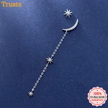 Trustdavis,, 925 пробы, серебряные, асимметричные, Луна, звезда, ослепительная, CZ цепь, серьги-гвоздики для женщин, серебро, 925, ювелирное изделие, подарок DT48