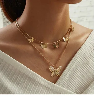 

National Style Simple Lover Gift Necklace Ins Butterfly Multilayer Necklace for Women