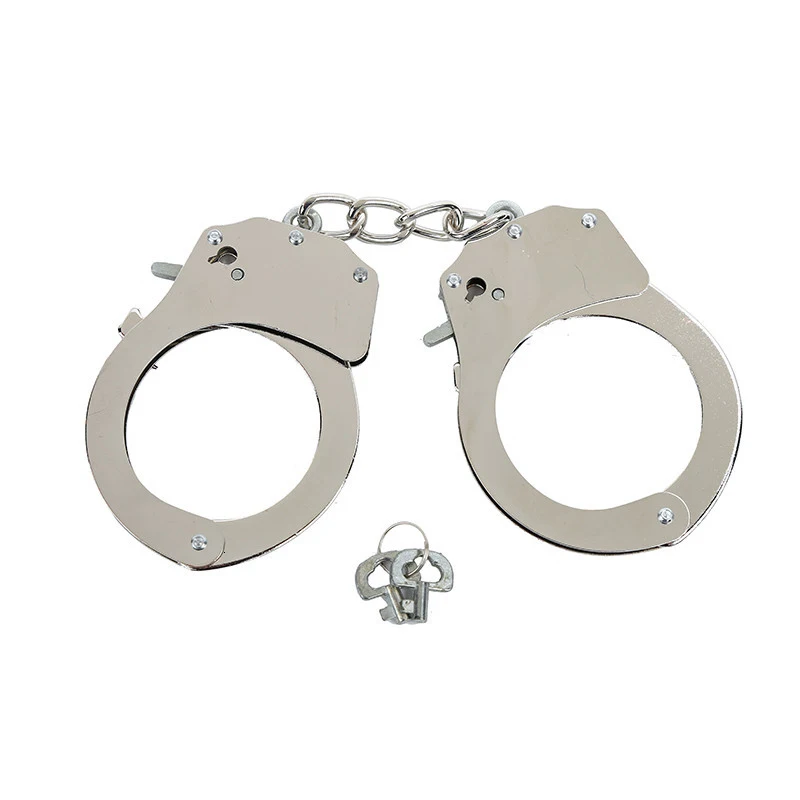 Warm pretend to play Silver Black Metal handcuffs with key role playing tool toy boy difficulty accessories game
