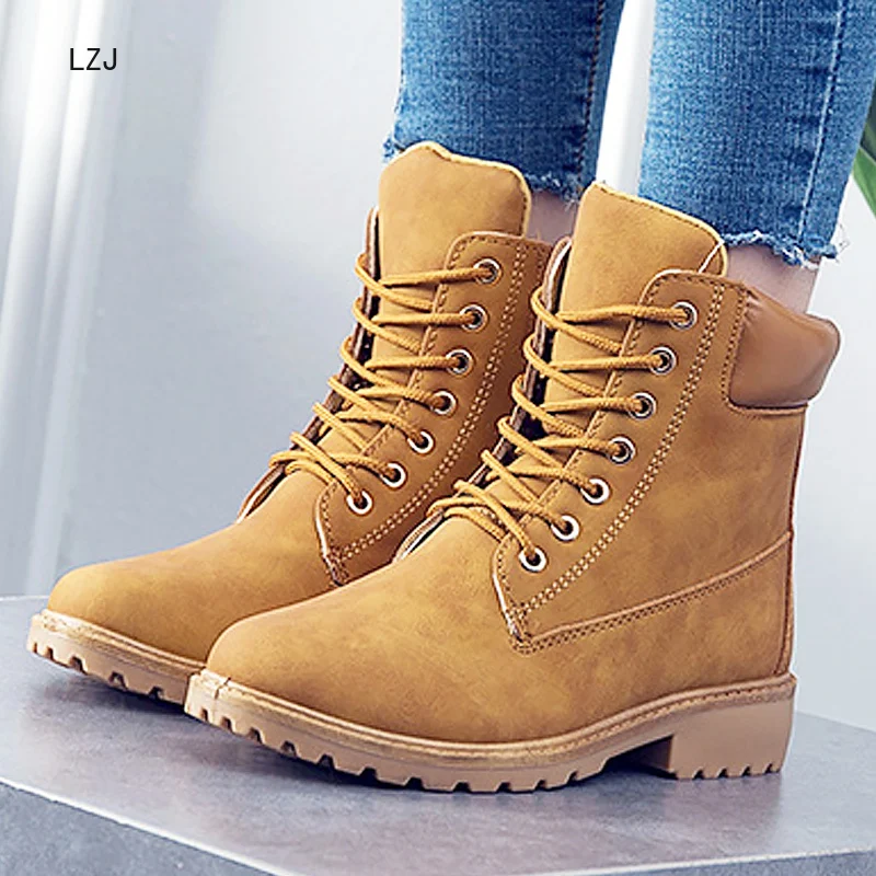 

LZJ New 2020 Fashion Women Boots Leather Shoes Work Ankle Boots for Women 2019 Adult Cross-tied Female Safety Boots Size 36-41