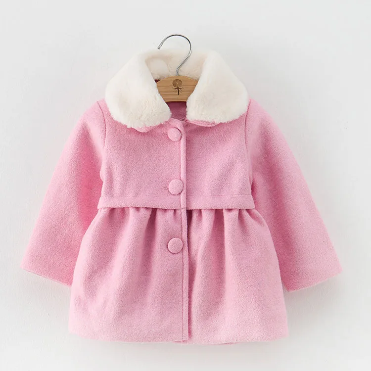 

2019 Winter Baby Girl Fur Coat Collar Princess Woolen Baby Girl Winter Warm Thick Jacket Children Outerwear Jacket Clothing
