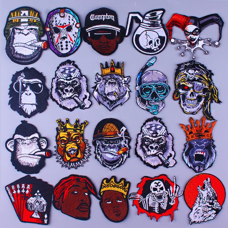 

Punk Embroidery Patch Orangutan Embroidered Patches For Clothing King Bear Patch Iron On Patches For Clothes Applique Stickers
