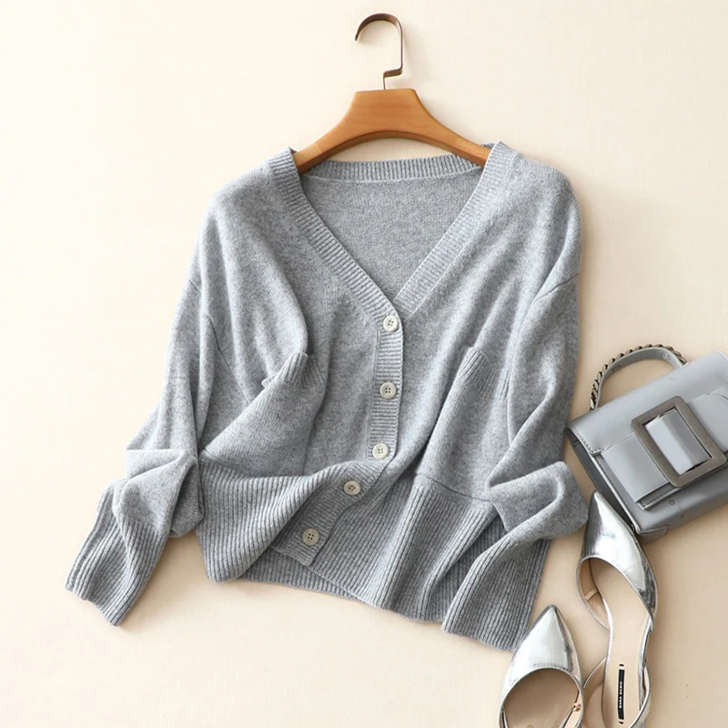 US $130.50 spring v neck womens casual luxury 100 cashmere cardigan sweater with pocket