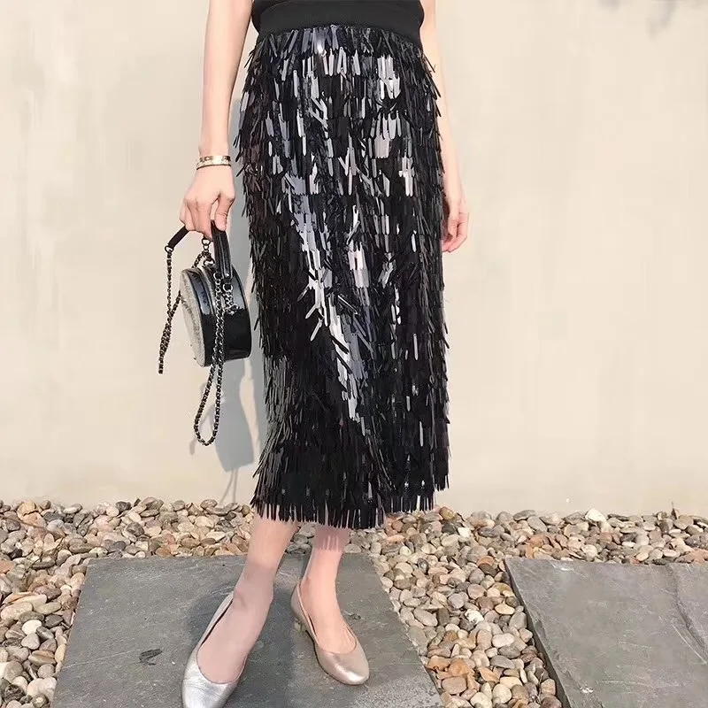 Preise Marwin 2019 Neue Kommende Herbst Winter Pailletten Röcke Mode Perlen Knie Länge Reich Sexy Club Weihnachten Röcke