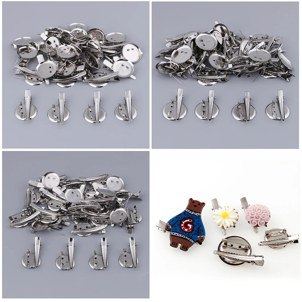 

90PCS Silver Brooch Blank Round Tray with Alligator Clip and Pin for Badge, Corsage, Name Tags and Jewelry