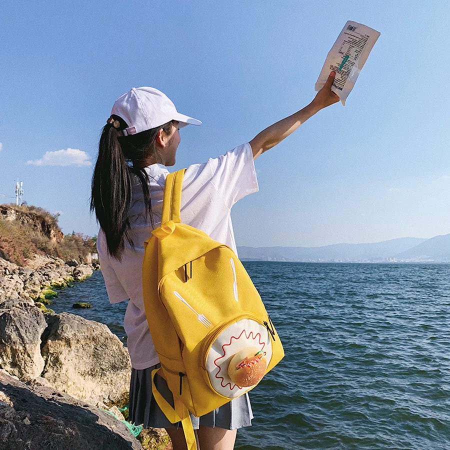 

Large Capacity Canvas Women Travel Backpacks Funny 3D Hambuger Women Backpacks Harajuku Bags Woman Bookbags Schoolbags For Girls