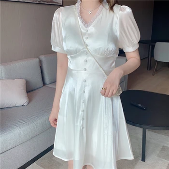

vestidos de verano summer dress women puff sleeve slim empire mini dress jurken zomer 2020 female elegant mujer robe femme