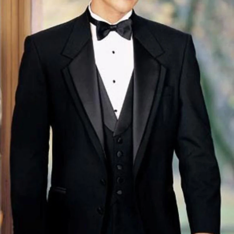 Черные Свадебные смокинги для жениха для курения мужской костюм 3 шт Мужские костюмы набор пиджак брюки жилет мужские костюмы