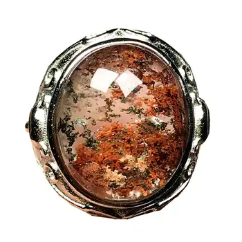 

Top Natural Red Ghost Phantom Quartz Ring Jewelry For Man Clear Crystal Garden 24x21mm Oval Beads Gemstone Adjustable Ring AAAAA