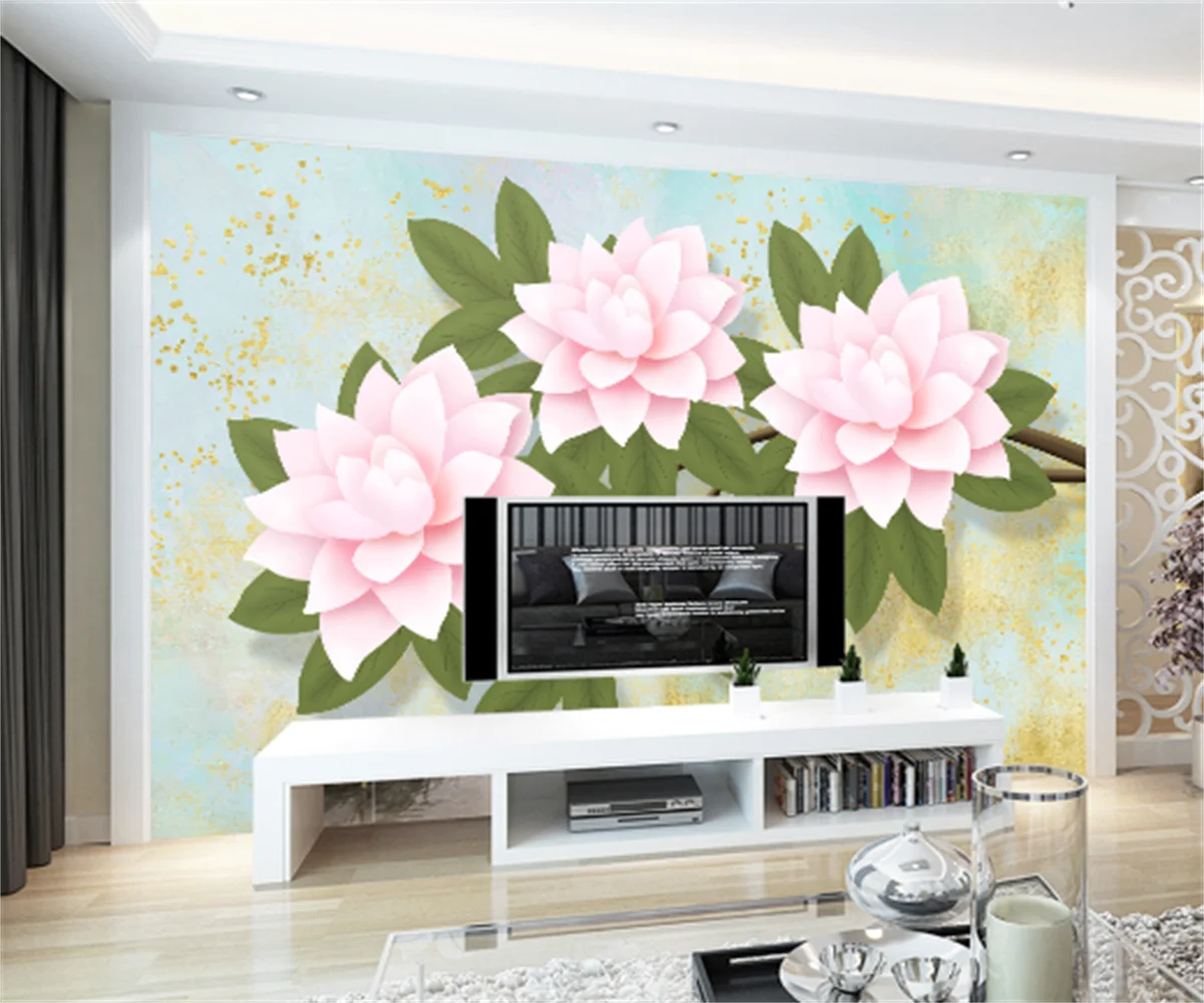 Japanese style pink flower 3D TV background wallpaper modern minimalist bedroom TV wallpaper home photo wallpaper