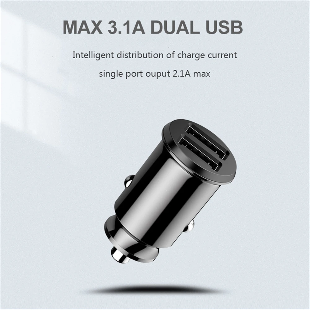Мини Автомобильное зарядное устройство, двойной USB, быстрая зарядка для samsung, для iPhone Plus, для huawei, светодиодный USB, быстрое автомобильное зарядное устройство, для телефона, Max 3.1A, адаптер