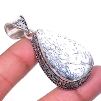 

Dendrite Opal Antique Pendant Silver Overlay over Copper , 54 mm, P5411