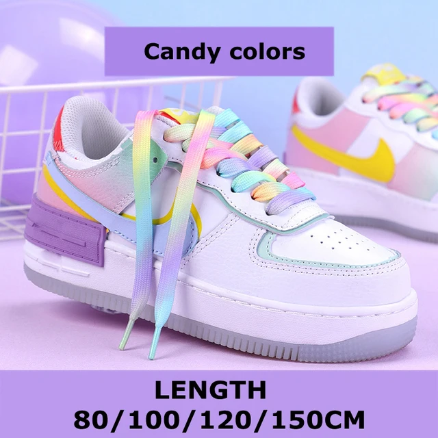Flat Shoelaces Rainbow Colour Shoe Laces Casual Canvas Shoes Colorful Shoelace Print Gradient Suitable for All Unisex 1 Pair Candy colors