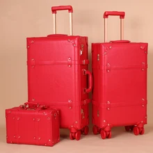 Для женщин из искусственной кожи роскошные прокатки багажные наборы с сумочкой в комплекте, брак Красные праздничные на колесиках чемодан, дорожная сумка Спиннер чемодан