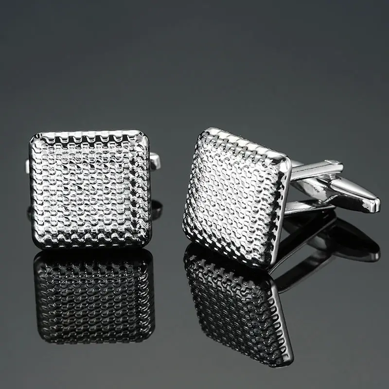Crystal Cufflinks Brass Material Silvery Laser Pattern Building Block Cufflink Men's French Shirt Cufflinks