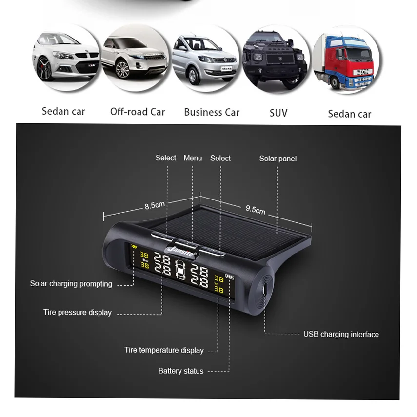 Умный автомобиль TPMS система контроля давления в шинах солнечной энергии цифровой ЖК-дисплей Автоматическая охранная сигнализация s давление в шинах