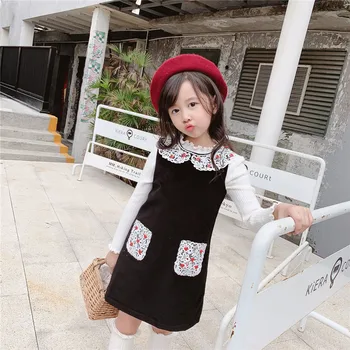 

Girls fashion lace peter pan collar velvet dress sleeveless vest dresses girl children kids clothing