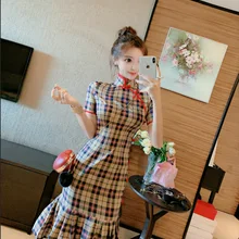 3959# платье Чонсам для фотосессии, модифицированная версия клетчатого платья yu wei kuan, свежее платье для девочек, школьная форма, цена C