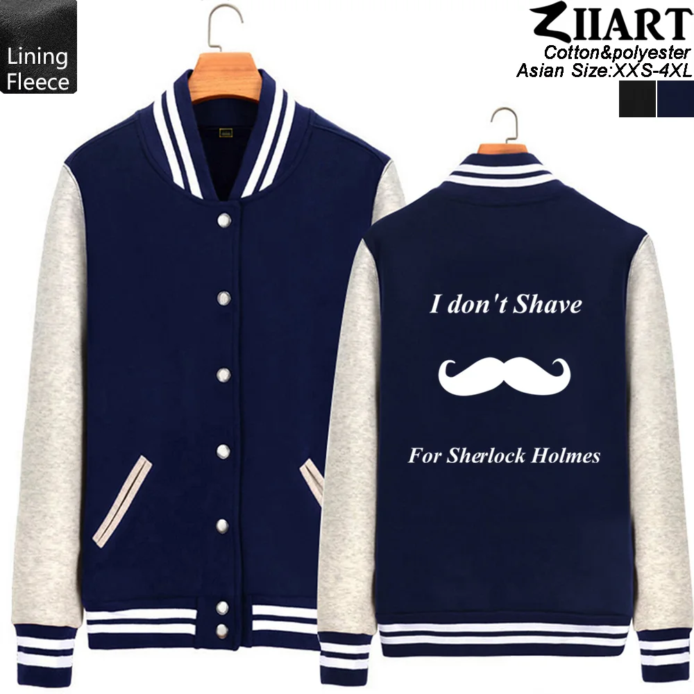 

Shave For SHERLOCK Holmes NO SHIT Clipped Moustache Magnifier Woman Girl Baseball jacket Full Zip Coat Fleece Autumn ZIIART