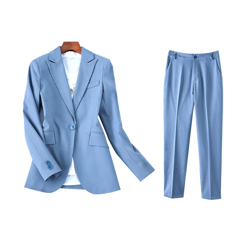 Blue pant suit Женские офисные костюмы, Одноцветный Деловой брючный костюм, офисный женский костюм, униформа, дизайн для женщин, деловой комплект из 2 предметов, костюмы, рабочая одежда - Цвет: Blue pant suit