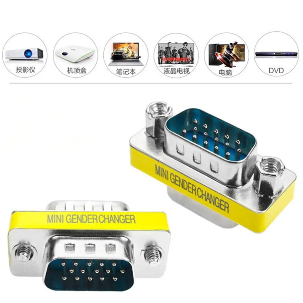 VGA Cable Adapter 15 Pin D-Sub Male to Male Extender VGA MINI Gender Changer Connector for Monitor Projector