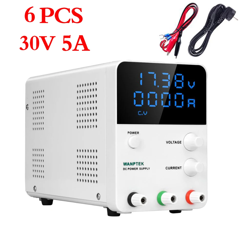 

6PCS/1box 30V 5A 4-Digits Switching DC Lab Power Supply Adjustable 220 v EU Plug Current Voltage Stabilizer Regulator Source