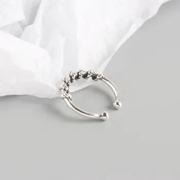 

SUNIANGON Twine Line Vintage Ring 925 Sterling Silver Antique Silver Ring Adjustable Small Ball Rins For Women Fashion Jewelry
