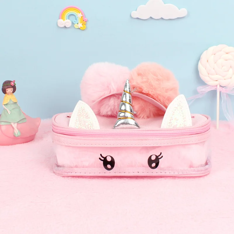Pink Чехол для карандашей, сумка в коробке, школьный пенал для карандашей estojo escolar, материал estuche piornik kalemlik, Плюшевый единорог, вместительный, милый - Цвет: Pink