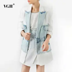 VGH осенний корейский джинсовый Плетеный блейзер для женщин с длинными рукавами и Зазубренным воротником Модный Новый Свободный пиджак с