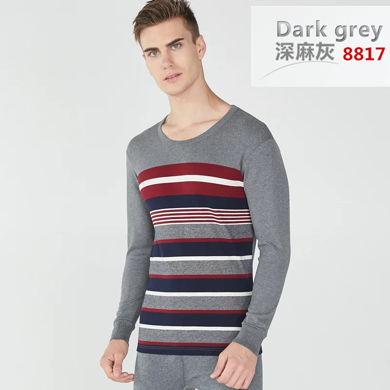 8817Dark Gray Мужское зимнее хлопковое термобелье, утолщенные трусы с круглым воротником, Осенние теплые кальсоны, костюмы - Цвет: 8817Dark Gray