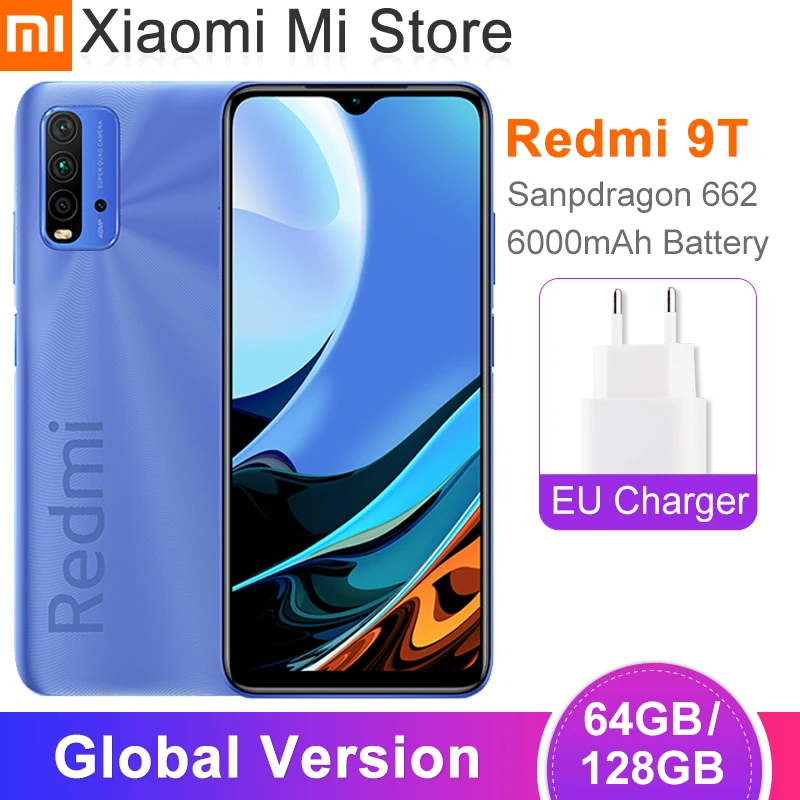  Xiaomi Redmi 9T Mobile 4GB оперативной памяти, 64 Гб встроенной памяти/128 ГБ ROM, львиный зев 662 6000 мАч батарея 48MP тыловая камера 6,53 ''Full HD 