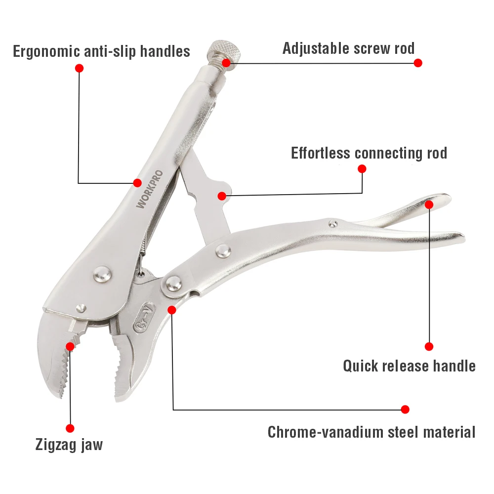 Universal Pliers Hand Tools Multifunctional Pliers Multifunctional Tools WORKPRO Locking Pliers Set CRV Lock Pliers Curved Jaw Straight Long Nose Multi-function Welding Tools