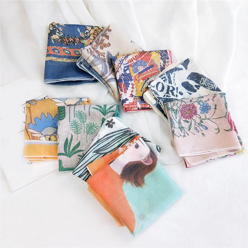 

Linen Small Fashion Women Square Head Scarf Wraps Scarves Ladies Printed Kerchief Neck Scarf Scarf Small Square Elegant Scarf