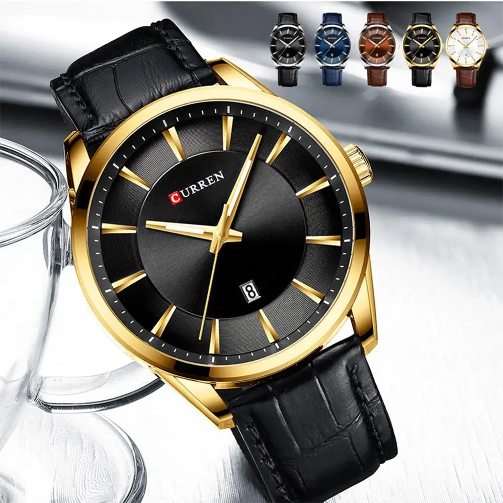 

Quartz Watch Men Luxury Black Leather Wristband Date Calendar Business Style Male Clock Watch