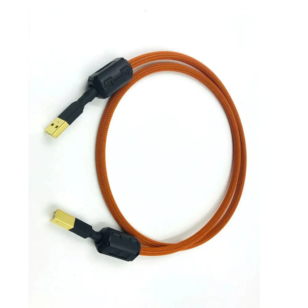 Hifi 4 cores Single Crystal Copperr USB Cable DAC A-B Digital USB 2.0 Type A to B Male Audio Cable(Orange)