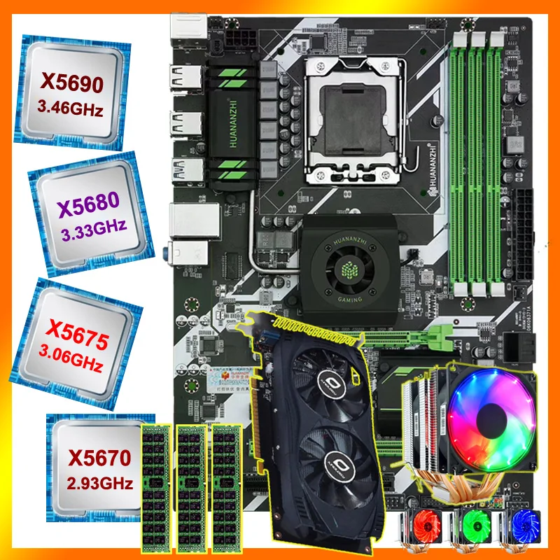 ^Cheap HUANANZHI X58 deluxe motherboard CPU Xeon X5670/X5675/X5680/X5690 with 6 heatpipes cooler RAM 24G(3*8G) RECC video card GTX750TI