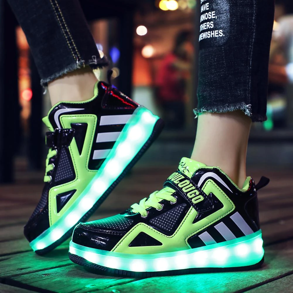 Niños Heelys patines zapatos de polea para niños intermitente Led zapatillas de luces cuatro ruedas patines para de patinaje ruedas extraíbles| | -