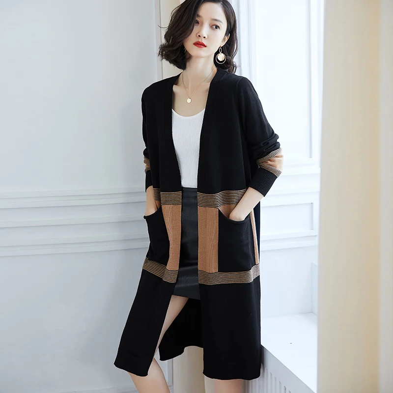 ^Cheap New Autumn Spring Lady Cashmere Knitwear Elegant Patchwork Striped Female Knit Wool Cardigan V-Neck Long Sleeve ^Cheap New Autumn Spring Lady Cashmere Knitwear Elegant Patchwork Striped Female Knit Wool Cardigan V-Neck Long Sleeve