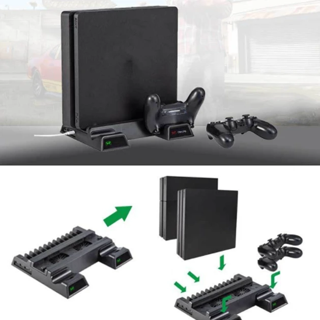 Ams-вертикальный охлаждающий вентилятор с подставкой, совместимый с PS4 Pro/Slim, светодиодный контроллер зарядной док-станции с 12 играми для хранения, 3 USB
