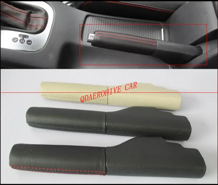 

QDAEROHIVE OEM Hand Brake Cover Parking Brake Grips Red White Stitching for VW Golf 6 MK6 GTI JETTA Scirocco real leather