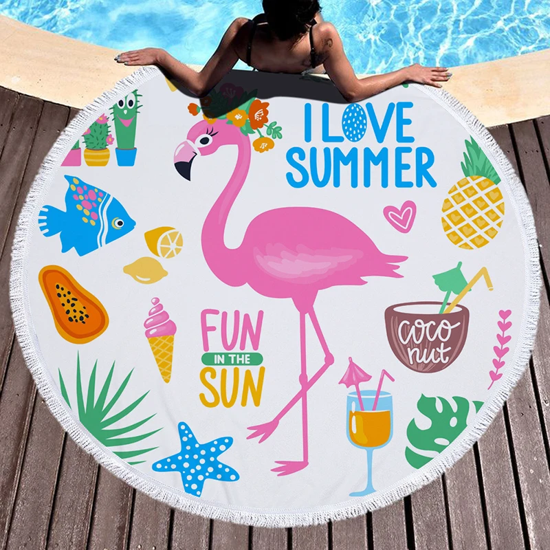 Summer Round Beach Towel Flamingo Tropical Plant with Drawstring Backpack Bag Bath Shower Towels Bikini Cover Up Toalla Playa |