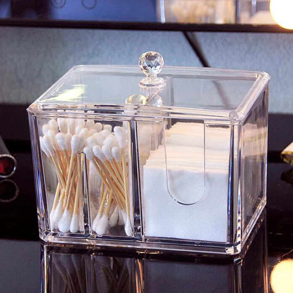 Portable Make Up Cotton Container Acrylic Cotton Swab Makeup Organizer Storage Box Cosmetics Organizer Storage Case