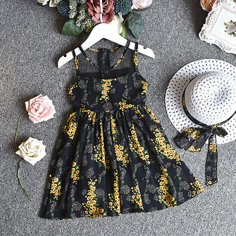 Menoea/детская одежда; платье; коллекция года; Брендовое летнее платье для девочек; красивое платье принцессы с цветочным узором и шляпой для От 2 до 7 лет - Цвет: AZ1405 Black