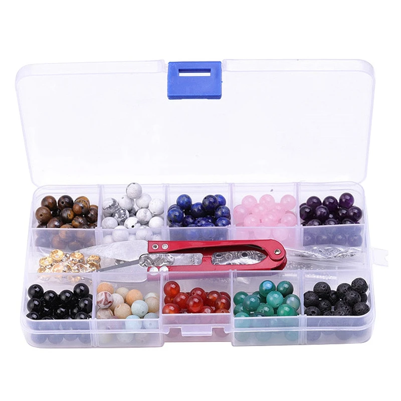 

Stone Beads Box Set Kits,Round Chakra Rock Beads and Natural Green Crystal Stone with 2 Rolls Elastic Crystal String for Bracele