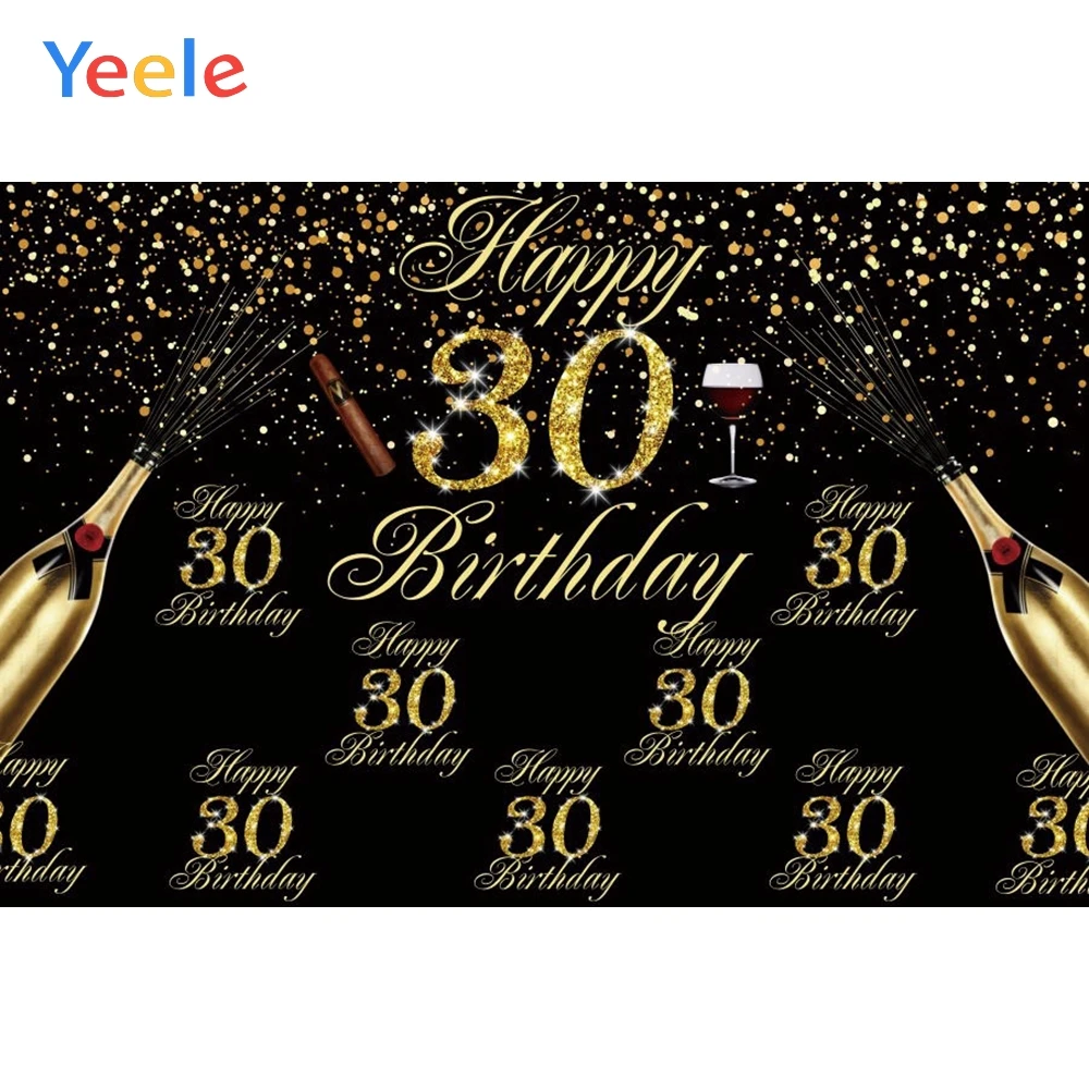 

Yeele Happy 30th 40 50 60 70 80 90 Birthday Party Backdrop Gold Dots Wine Custom Vinyl Photography Background Banner Photophone