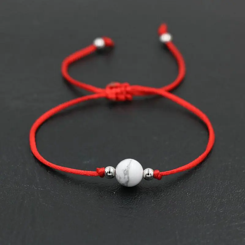 Женский браслет с белой веревочной нитью Howlite серебристого цвета 10 мм черный