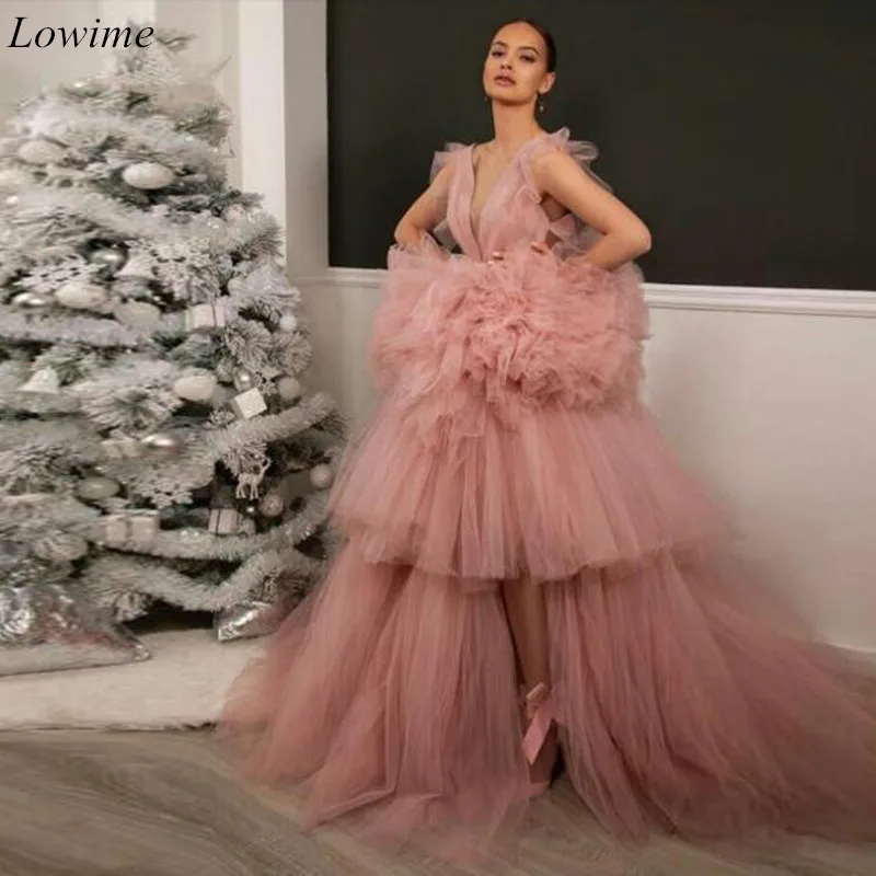 Новое поступление Розовое элегантное платье как у знаменитостей v-образный вырез Многоуровневое вечернее выпускной вечер вечерние женский кафтан кутюр Танцевальное представление Vestidos