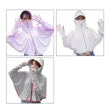 

Women's Cardigan Long-Sleeve Sunsn Jacket Outdoor Riding Hooded Shawl Breathable Ice Silk Sunsn Clothing