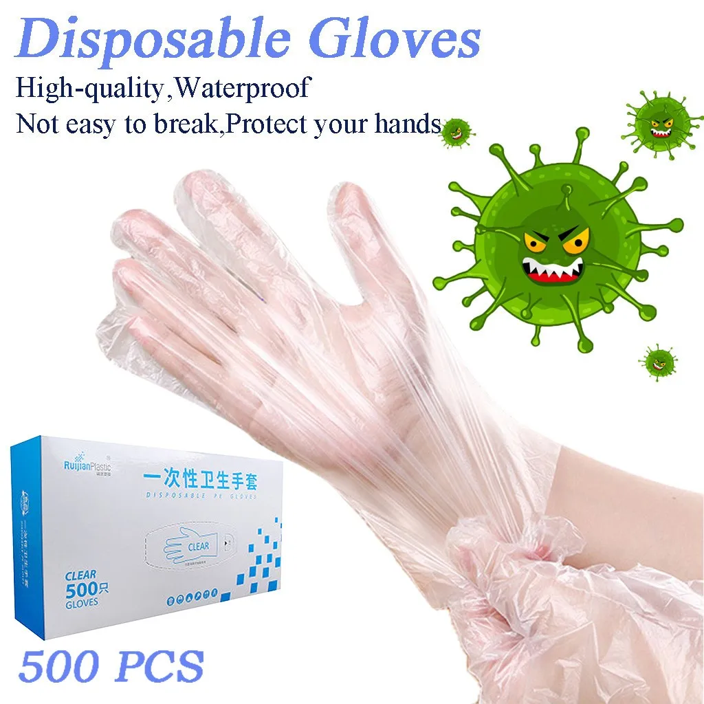 

NIOWORLD 500pcs Protection Gloves Disposable Portable Home Clear Kitchen Plastic Disposable PE Protective Gloves work guantes